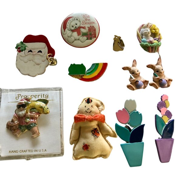 Holiday Pins Vintage Bundle Christmas Easter Spring Pot Gold Angel Bundle Lot 11 - Picture 1 of 15